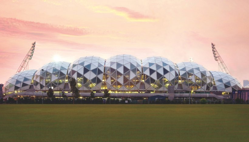 AAMI Park – the faceted exuberance of which is created from more than 2200 diagrid XLERPLATE® steel and glass panels.